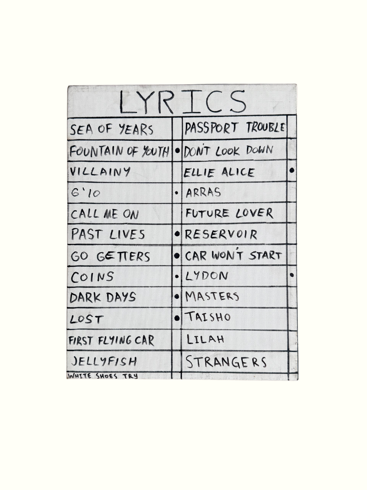 Handwritten Lyrics Checklist Canvas